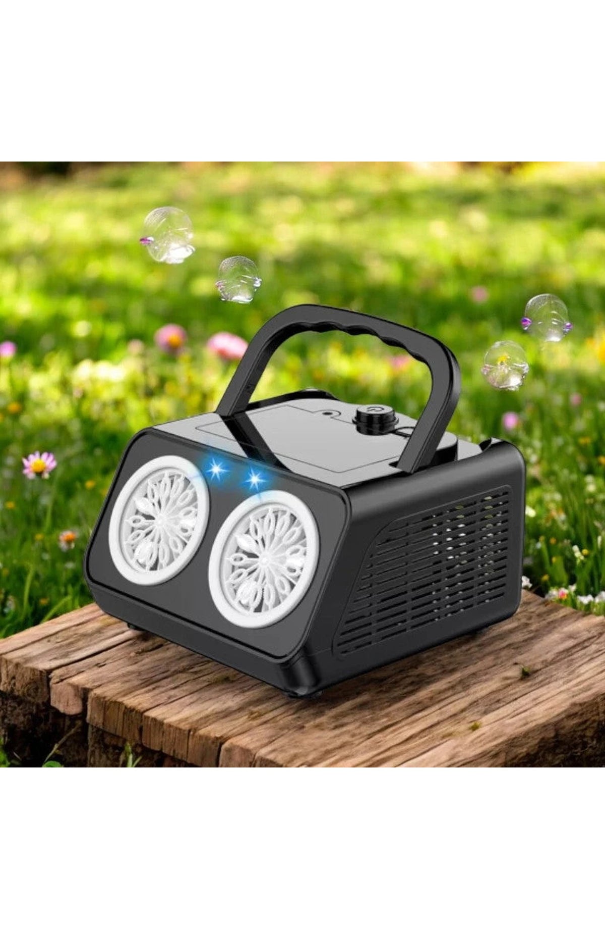 Electric Bubble Machine with Dual Fans and Handle