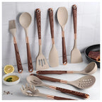 Silicone Utensil Set with Wood and Copper Handles