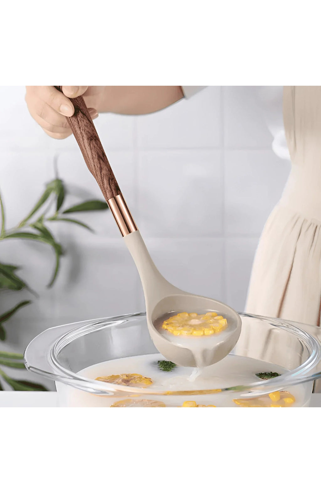 Silicone Utensil Set with Wood and Copper Handles
