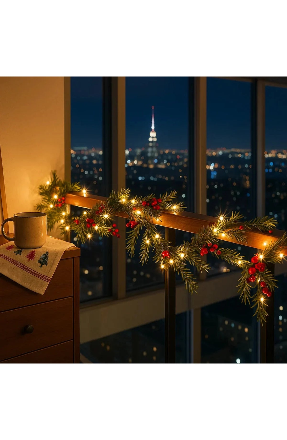 LED Christmas Garland with Red Berries 1.8 m