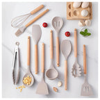 12 Piece Silicone Utensil Set with Bamboo Handles