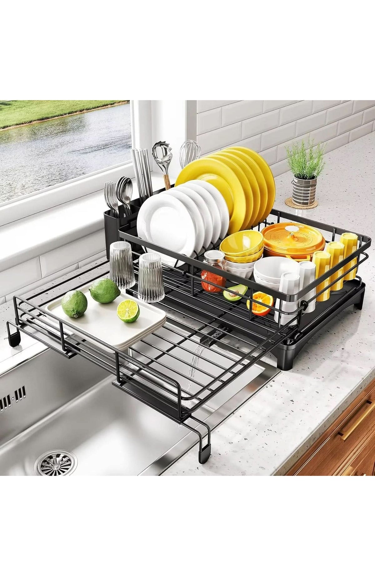 Stainless Steel Dish Rack with Drainboard