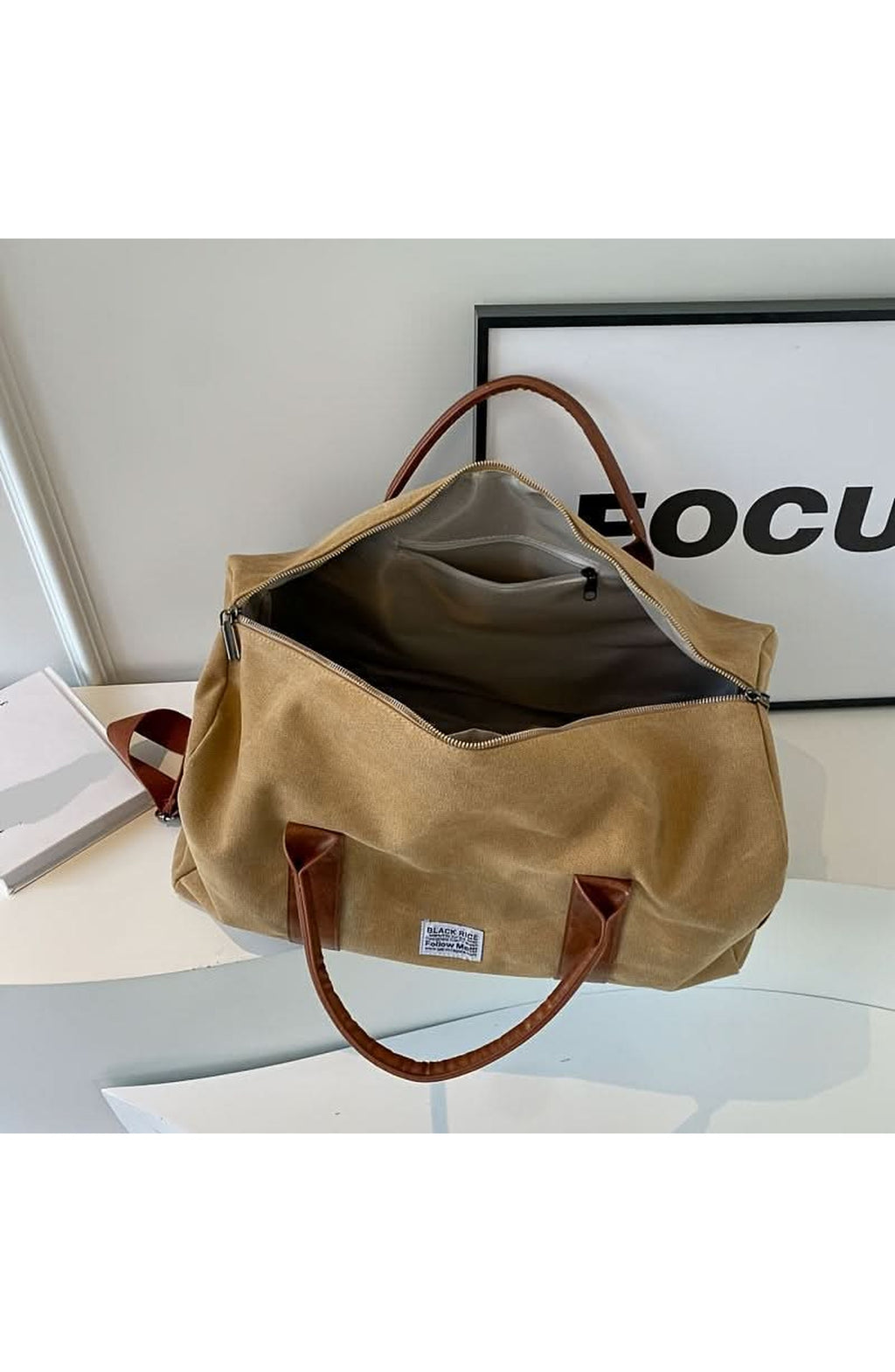 Washed Canvas Duffel Bag with Leather-Look Handles