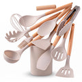 12 Piece Silicone Utensil Set with Bamboo Handles