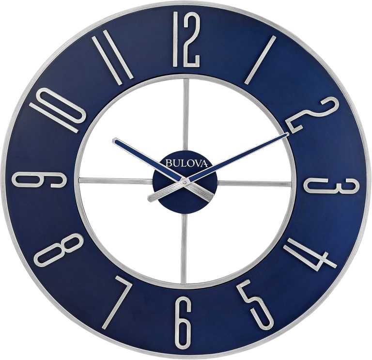 Bulova Steel Oversize Wall Clock, 27″, Silver and Blue