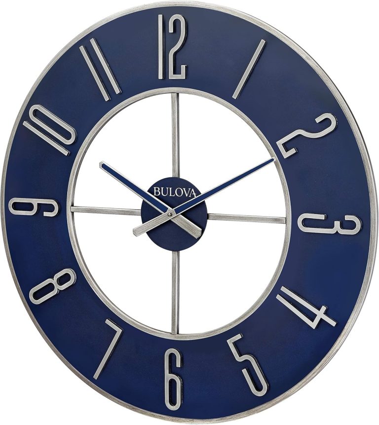 Bulova Steel Oversize Wall Clock, 27″, Silver and Blue