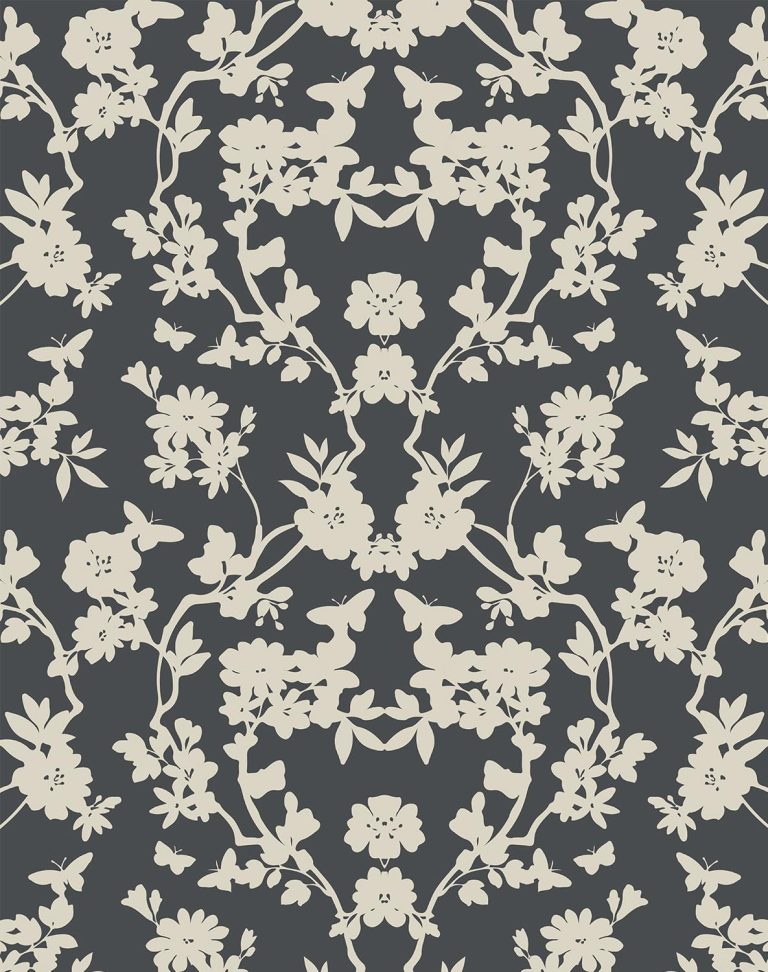 Vintage Wallpaper Peel and Stick 17.7in x 9.84ft Floral Wallpaper Charcoal Black Wallpaper Modern Wallpaper Damask wallpaper Cream wallpaper for Bedroom Stick on Wallpaper Contact Paper Wall Decor